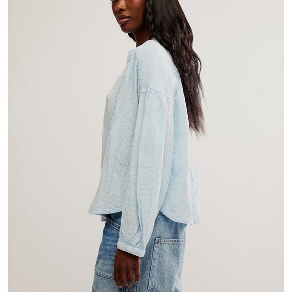 🆕 FREE PEOPLE We The Free Valley Double Cloth Shirt / Ice Water - Picture 7 of 10